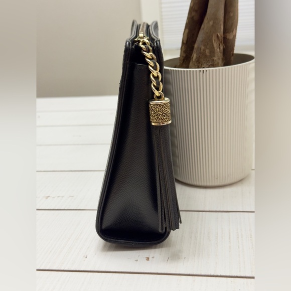 New Vintage VLTN Black Leather Clutch w Tassel - Picture 4 of 10